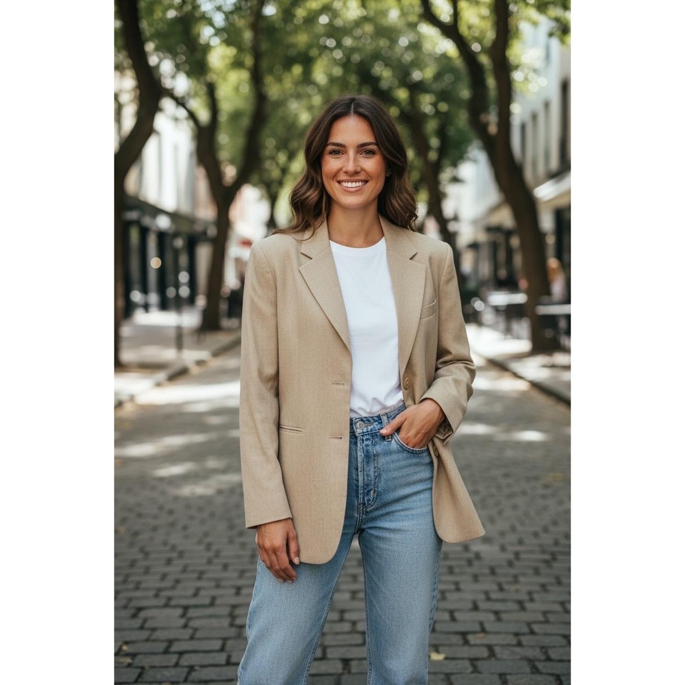 Hier Khaki  Gen Z Style Oversized  Linen Sz Large Women’s  Blazer Jacket